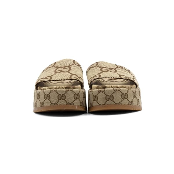 Gucci Beige Jumbo GG Canvas Platform Slides - Image 4