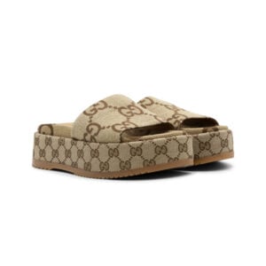 Gucci Beige Jumbo GG Canvas Platform Slides