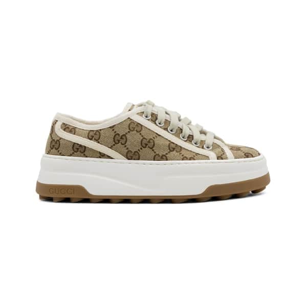 Gucci Beige / White Canvas GG Platform Tennis 1977 Sneakers - Image 2