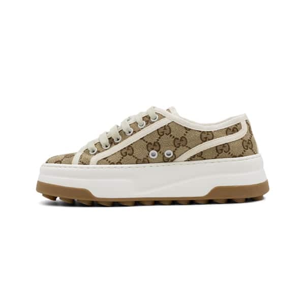 Gucci Beige / White Canvas GG Platform Tennis 1977 Sneakers - Image 3