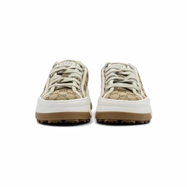 Gucci Beige / White Canvas GG Platform Tennis 1977 Sneakers - Image 4