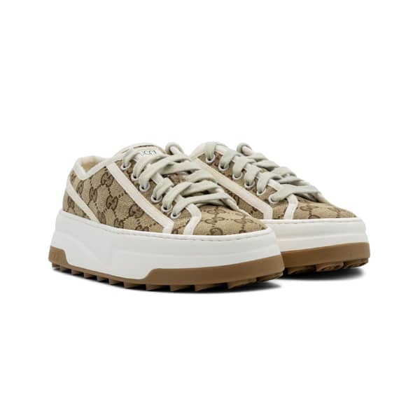 Gucci Beige / White Canvas GG Platform Tennis 1977 Sneakers