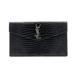 Saint Laurent Black Patent Calfskin Crocodile Embossed Uptown Pouch