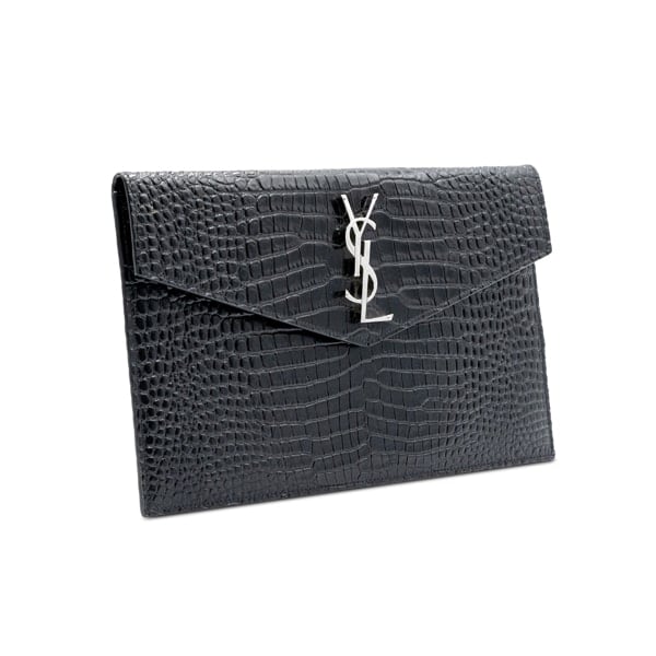 Saint Laurent Black Patent Calfskin Crocodile Embossed Uptown Pouch - Image 3