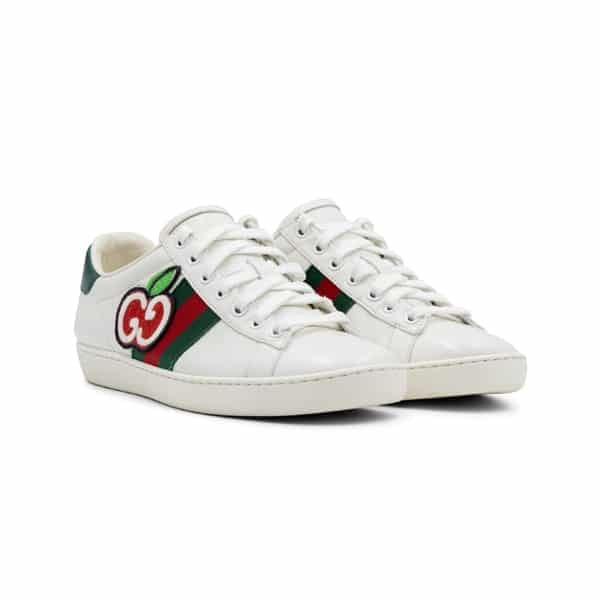 Gucci White Leather GG Apple Applique Ace Sneakers
