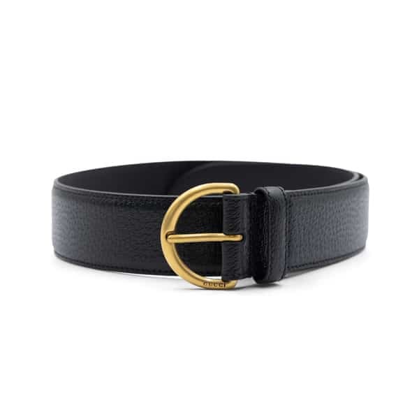 Gucci Brushed D-Ring Black Leather Belt