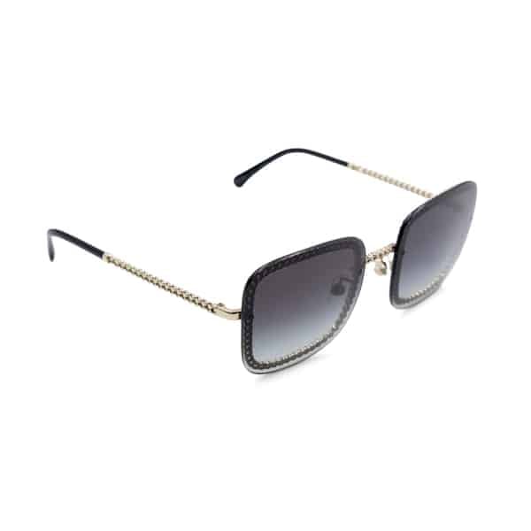 Chanel Gold Metal Grey Gradient Square Chain Sunglasses with Removable Chain - Image 2