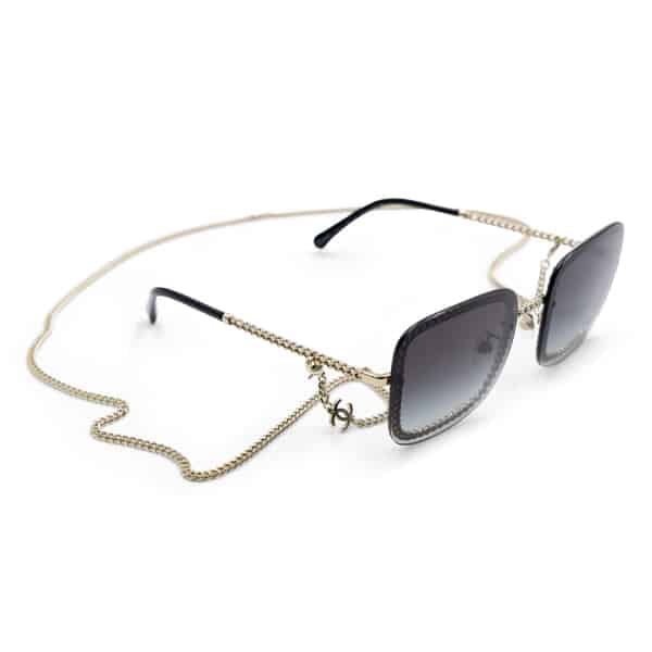 Chanel Gold Metal Grey Gradient Square Chain Sunglasses with Removable Chain - Image 3