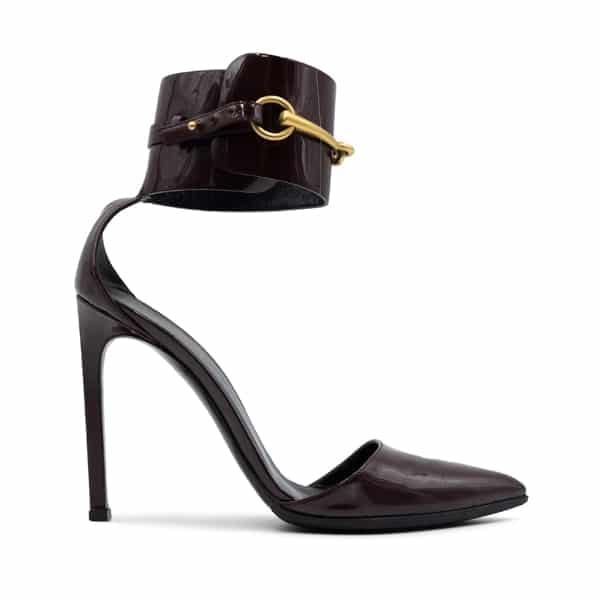 Gucci Burgundy Patent Leather Ursula Ankle Strap Pumps - Image 2