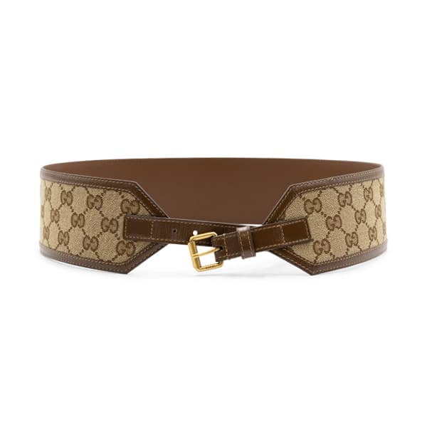 Gucci Brown GG Canvas & Leather Wide Waist Belt - Image 3