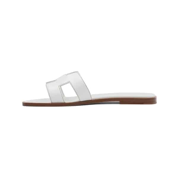 Hermes White Leather Oran Sandals - Image 3