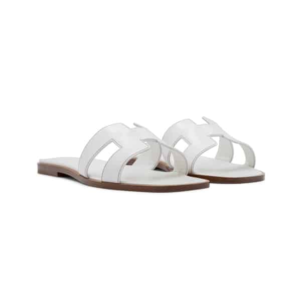 Hermes White Leather Oran Sandals