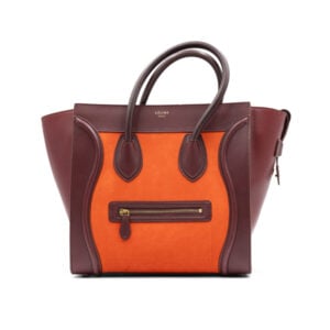Celine Vermillion Nubuc & Burgundy Leather Mini Luggage Tote Bag