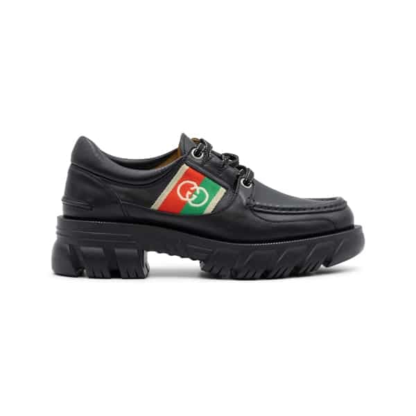 Gucci Black Leather Interlocking G Lace-up Derby Shoes - Image 2