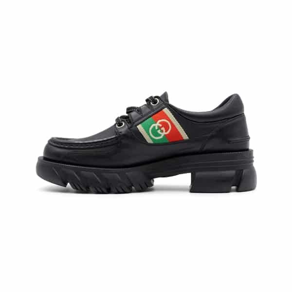 Gucci Black Leather Interlocking G Lace-up Derby Shoes - Image 3