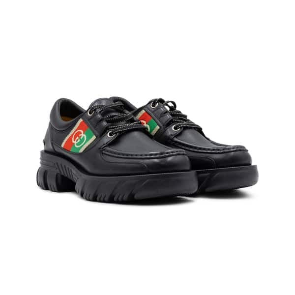 Gucci Black Leather Interlocking G Lace-up Derby Shoes