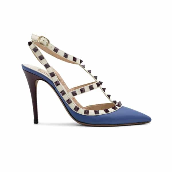 Valentino Blue/White Leather Burgundy Rockstud Pumps - Image 2