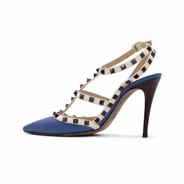Valentino Blue/White Leather Burgundy Rockstud Pumps - Image 3