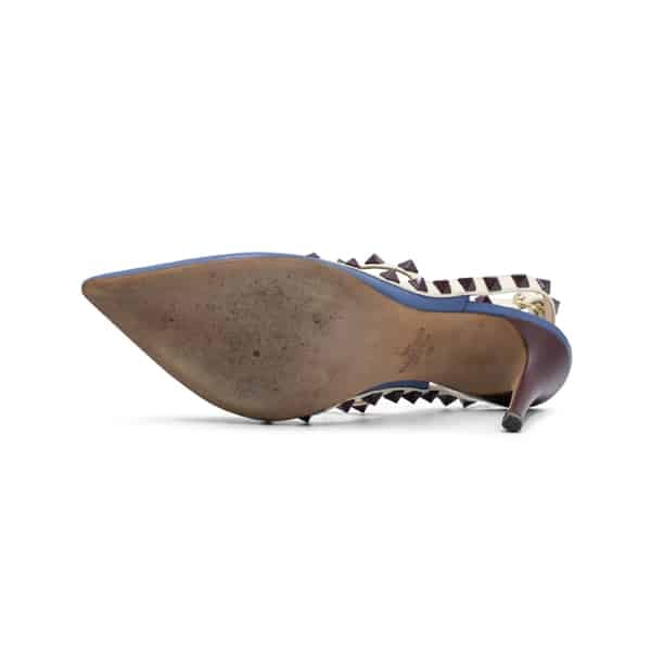 Valentino Blue/White Leather Burgundy Rockstud Pumps - Image 6