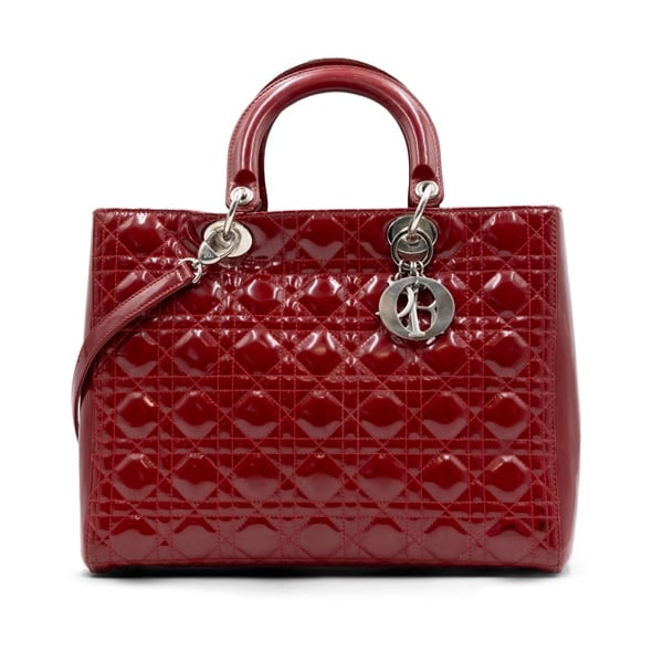 Dior Patent Cherry Red Cannage Large Lady Dior Tote