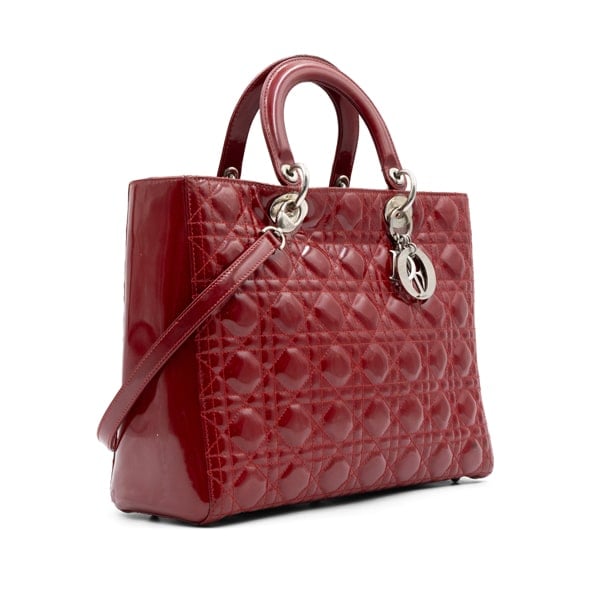 Dior Patent Cherry Red Cannage Large Lady Dior Tote - Image 3
