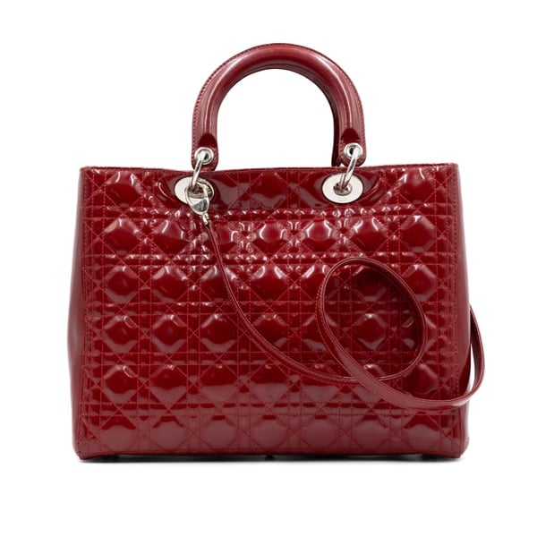 Dior Patent Cherry Red Cannage Large Lady Dior Tote - Image 2