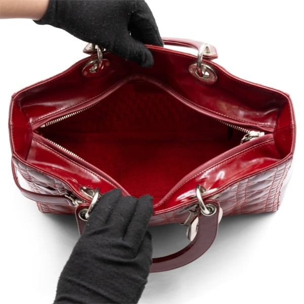 Dior Patent Cherry Red Cannage Large Lady Dior Tote - Image 6