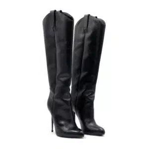 Tom Ford Black Leather Western Cut Knee-High Boots